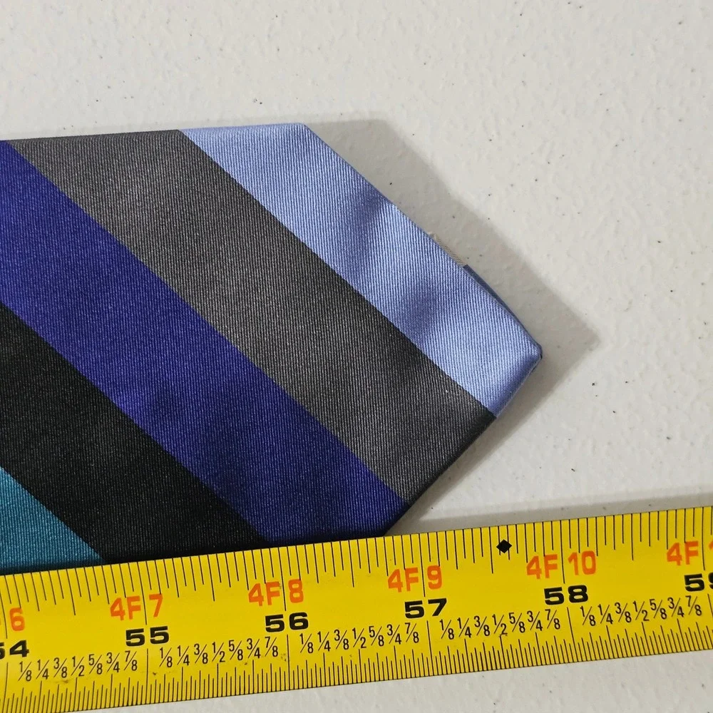 Ben Silver Silk Tie Blue Teal Grey Striped Preppy Ivy‎ League Handmade England